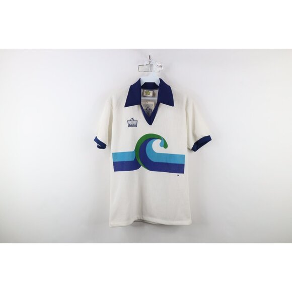 Deadstock Vtg 70s Mens S Collared NASL California Surf Soccer Jersey White USA